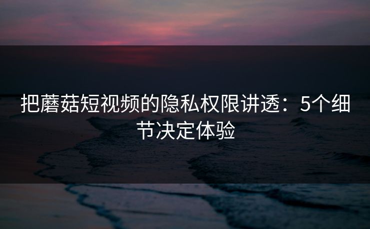 把蘑菇短视频的隐私权限讲透：5个细节决定体验